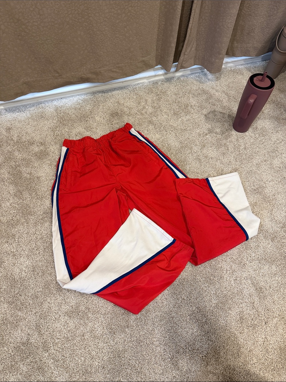 Free people Red & White Track Pants with Blue Trim